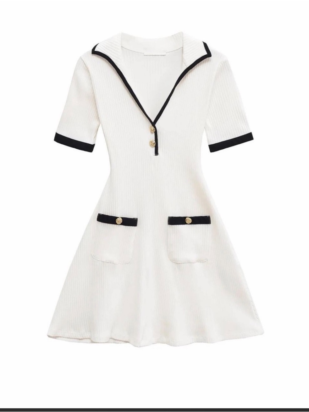 Zara White Ribbed Nautical dress